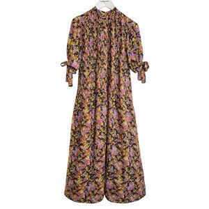 ASOS Design Floral High Neck Micro Pleat Oversized Puff Sleeve Sheer Maxi Dress
